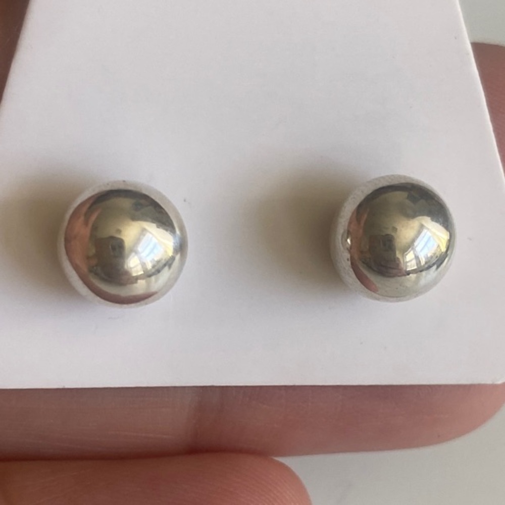 Sterling Silver Ball Earrings 1 - Picture 4 of 5